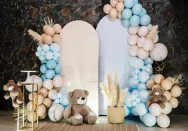 1st Birthday Party Backdrop Teddy Bear White Balloons Toy Theme Baby Shower Newborn Kids Portrait Photo Background Supplies 59x51.1inch/150*130cm white