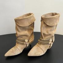Rudens Žiemos Batai Gatvės Mada Metalinė Sagtis Moteriški Pusbačiai Vintage Smailus Pirštas Maži Ploni Kulniukai Vakarų Stiliaus Batai 40 beige
