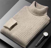 Vyriškas storas šiltas megztinis Žieminis megztas su aukštu kaklu Puloveriai Vyriški aukštu kaklu Vienspalviai Slim Fit Švelnūs megztiniai vyrams Viršutiniai drabužiai S smėlis