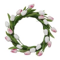 Artificial Tulip Wreath with Vine Base Lifelike Floral Door Wall Hanging Decor for Home Garden Party Fade-Resistant Reusable Spring Home Decoration S gray