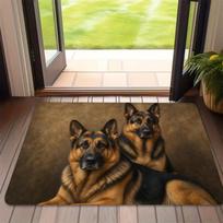 Two German Shepherd Dog Portrait Non Slip Doormat Pet Dog Farmhouse Front Entrance Rug Indoor Outdoor Home Floor Decor 40X60CM white
