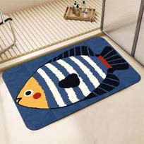 VIKAMA Cartoon Fish Design Doormat Non-Slip Soft Flannel Rug Machine Washable Absorbent Floor Mat for Bathroom Kitchen Entryway 43X75CM