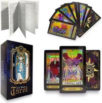 Tarot Cards Set,78 Holographic Tarot Cards Laser Finish Beginner Travel Set with Bag and English Guidebook gray