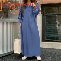 Casual Denim Dress With Pockets For Women In Autumn 2024 5XL dangaus mėlyna spalva