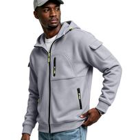 Men's Multi-Pocket Zip-Up Hoodie Casual Jacket for Outdoor Sports XXL gray