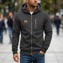 Men's Zip-Up Hoodie with Multiple Pockets, Casual Long Sleeve Sweatshirt S black