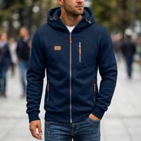 Men's Zip-Up Hoodie with Multiple Pockets, Casual Long Sleeve Sweatshirt M black