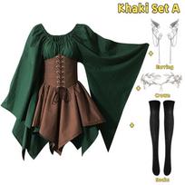 Moterų Elfo Kostiumas Renesanso Tradicinė Airiška Suknelė Viduramžių Pasakos Kostiumas Elfo Ausys Helovino Cosplay S black
