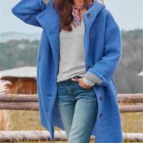 Women Windbreaker Jacket Hooded Women's Overcoat Pockets Long Sleeves Windproof Fall Winter L mėlyna