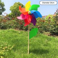 1 Piece 14/18/24/32CM Wooden Pole Seven Leaf Colorful DIY Windmill Garden Yard Party Outdoor Wind Spinner Ornament Kids Toys red