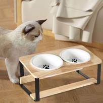Raised Cat Feeder Kitty Dishes Durable Raised Feeding Station Cat Bowls Elevated Pet Feeder 15° Tilted for Small Dogs and Cats beige