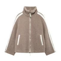 Womens Winter Fleece Jacket With Large Pockets Zipper Casual Hooded Style In Beige White Coffee Small gray