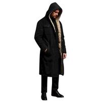 Men's Color Button Pocket Work Wear Plus Jacket Men's Casual Long Coat XL black