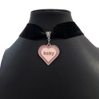 Gothic Pink Heart Velvet Choker Necklace black