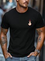 Finger Heart Mini Pocket Print Unisexs Crew Neck Short Sleeve Tee Soft Summer Top Sweet Daily Street Basic Casual Outfit Wear M black