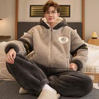 Vyriški pižamos žiemos koralinis vilnos storintas vilnos žiemos paauglių studentų didelio dydžio flanelės laisvalaikio drabužių komplektas standard size 3xl (180-185cm, weight 85-97.5kg ) brown