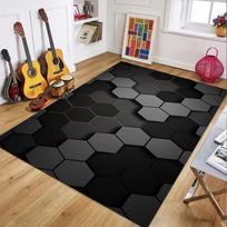 Hexagon Honeycomb Pattern Carpet Mat Rug Living Room Home Decoration Geometric 3D Floor Mat Gold Line Design Non Slip 80x120cm gray
