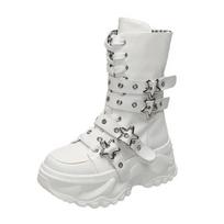 Rock Platform Y2K Boots Women Summer Gothic Metal Star Belt Buckle Thick Sole Mid Calf Boots Woman Designer Punk Shoes 41 smėlis