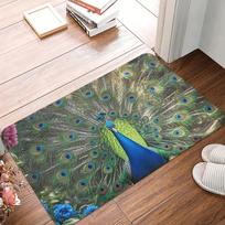 Regal Peacock Doormat Full Tail Spread With Eye Spots Luxurious Entrance Mat For Formal Living Room Or Gallery Wall Accent 40X60CM gray