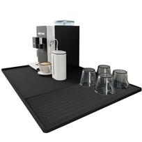 Espresso Machine Mat Silicone Coffee Bar Pad With Raised Edges Coffee Bar Accessories Multifunctional Bar Mat Dish Drying Mat (black,M)