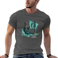 Assassins Creed Valhalla Long Boat Tshirt Cotton Graphic Tees Baggy Shirts Unisex T Shirt 4XL black