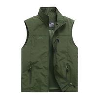 Men's Cross-border Stand Collar Vest, Multi-pocket M-6XL Spring/Autumn Workwear for Outdoor Photography and Fishing. 2XL gray