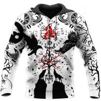 Gražus vikingų tatuiruotės 3D spausdintas vyriškas džemperis su gobtuvu Harajuku mada Džemperis su gobtuvu Rudens Unisex džemperiai sudadera hombre WS5179 3XL gray