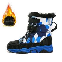 Winter Boots Kid's Plus Size  Anti Slip Wear-resistant and Plush Warm Outdoor High Top Cotton Shoes Snow Boots 32 black