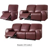 1/2/3 vietų vandeniui atsparus recliner sofos užvalkalas PU odos fotelio užvalkalas vienspalvis elastingas atpalaiduojantis vienviečio sofos užvalkalas namams, viešbučiui 1-Seater black