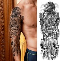 Tribal Totem laikinos tatuiruotės rankovės vyrams Moterys suaugusiems netikros gėlės pečių tatuiruotės lipdukas Juodos kaukolės tatuiruotės didelės visos rankos