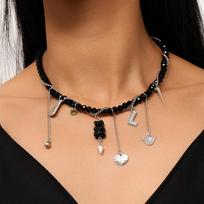 Gothic Letter Love Heart Pendants Choker Necklaces for Women Rivet Tassels Necklace Hip Hop Punk Jewelry Gifts