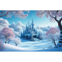 Magical Frozen Ice Princess Castle Backdrop Winter Wonderland Design Christmas Girls Birthday Party Photo Background Supplies 47.2x31.5inch/120*80cm