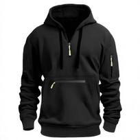 Men's Multi-Pocket Half-Zip Loose Fit Hoodie - Spring/Autumn Sport Casual Pullover L