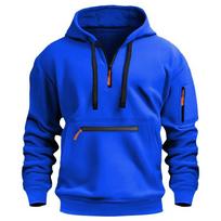 Men's Multi-Pocket Half-Zip Loose Fit Hoodie - Spring/Autumn Sport Casual Pullover M mėlyna