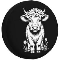 Floral Cow Tire Cover Waterproof Spare Wheel Cover Durable Protection for RV SUV Trailer Camper 14inch gray