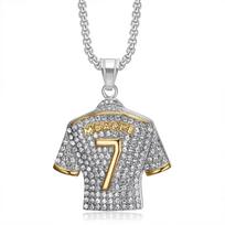 European and American Cross-border, Hip-hop, Gold-plated and Diamond-encrusted Football Star Mbappe No. 7 Jersey Pendant Necklace 60CM gray