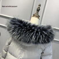 Juodas moteriškas dirbtinio balto ir lapės racūno kailio apykaklė striukei su gobtuvu, vienetinis pirkinys Black,75CM black
