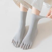 Solid Color Five Finger Socks Short Hosiery Five Toe Mid Tube Socks Casual   Outdoor pilka spalva