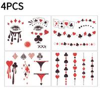 4PCS New Glitter Clown Face Sticker Halloween Tattoo Sticker Poker Party Temporary Tattoo Sticker gray