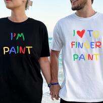 I Love To Finger Paint I'm Paint Couple Tshirt, Matching Tees M white