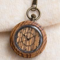 New Round Vintage Wooden Pocket Watch with Chain Solid Wood Pocket beige