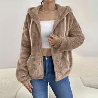 Women's Color Hooded Zip Up Cardigan with Pockets Loose Fit Coat S