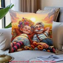 Funny Couple Pillowcase, Snoring Old Man & Angry Wife Cushion Cover, Cartoon Sleep Humor Home Decor, Novelty Gift 45x45cm