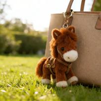 Ponytata pliušinis ponio raktų pakabukas su anodizuota apdaila ir dovanų dėžute vaikams ir paaugliams ruda