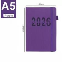 Colorful 2026 A5 Planner Notebook | 400 Pages Thick Paper Daily Schedule Book | Hardcover Agenda for Office & Students violetinė