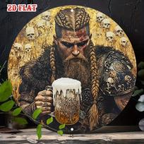 Viking Warrior Nordic Metal Wall Decor D Flat Scandinavian Hanging Plaque Shield Horn Cup Design for Bar Cave Room Viking Par 30x30cm(11.8x11.8inch)