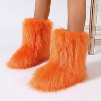 Moterų pliušiniai dirbtinio kailio batai švelnūs pūkuoti iki pusės blauzdos sniego batai žieminiai zomšiniai šilti su kailiu viduje ankle boots batai moterims kasdieniai ankle boots batai 38 oranžinė