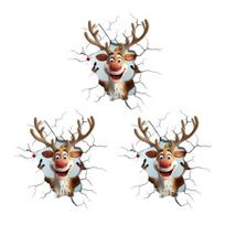 Yousheng Kalėdiniai sienų lipdukai Lengvai klijuojami Animaciniai elniai Šventiniai lipdukai PVC Nuimami 2D Sienų lūžio menas Vaikų miegamojo žaidimų kambariui 3pcs white