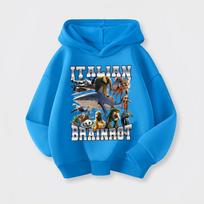 Italian Brainrot Kids Hoodie Funny Cartoon Graphic Thin Sweatshirts Tung Tungtung Sahur Casual Long Sleeve Tops Boy Girl Clothes 160 blue