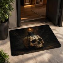 Mysterious Skull Burning Candle Mat, Gothic Non-Slip Rug, Spooky Halloween Door Carpet, Dark Aesthetic Entryway Decor 43X75CM brown